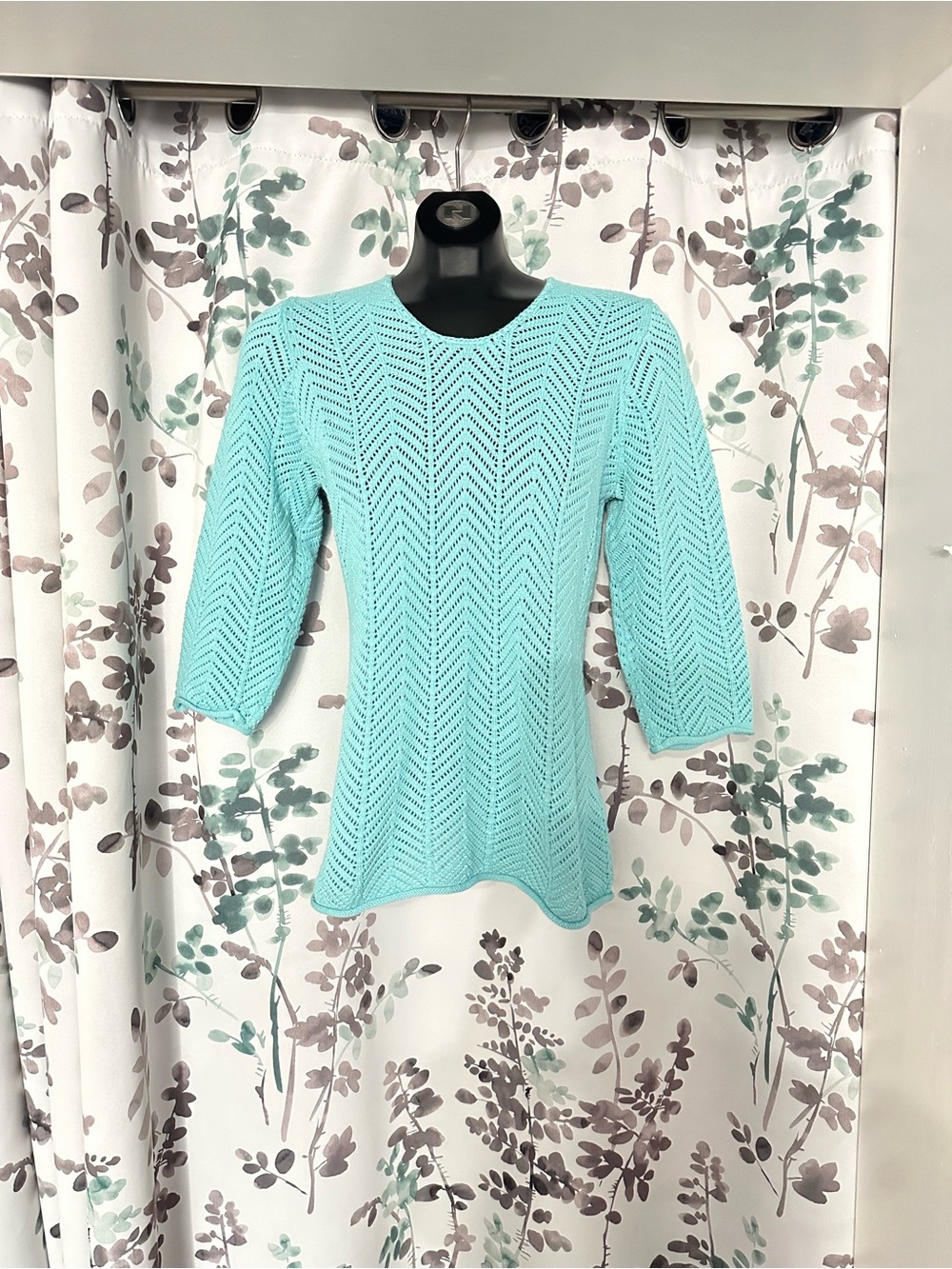 Light Aqua Knit Women's Sweater - 3/4 Sleeve